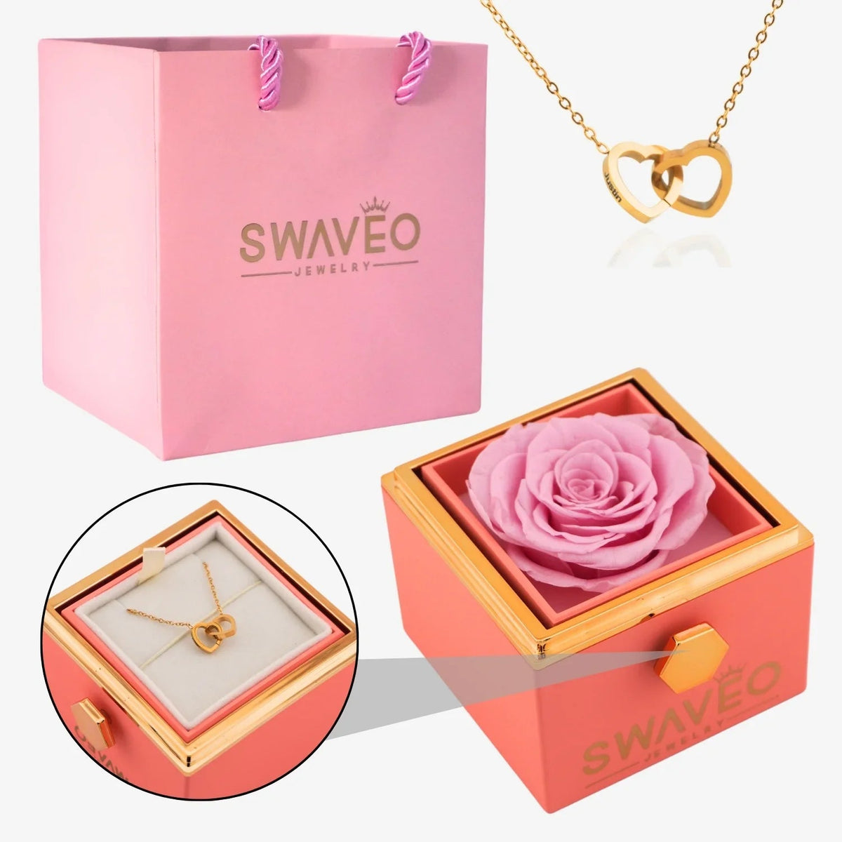 Eternal Rose Box with Engraved Necklace